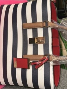 Aldo Navy & White Striped Tote with Red Accents